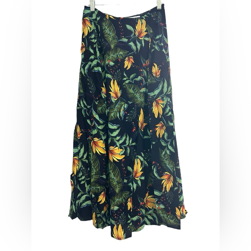 Olivaceous Tropical Black Yellow Green Floral Lined Maxi Skirt NWT Size Medium